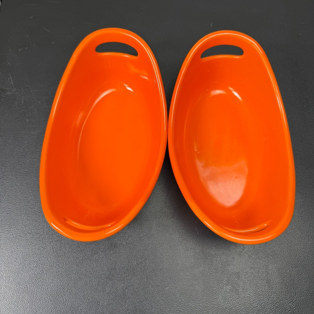 Set of 2 Rachael Ray Ramekins 12oz Orange Modern Stoneware Oval Bakers